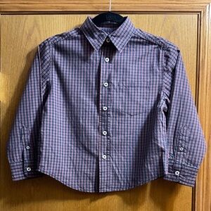 Kids Faded Glory Blue Red White Checkered Long Sleeve Button Down Shirt w/Pocket